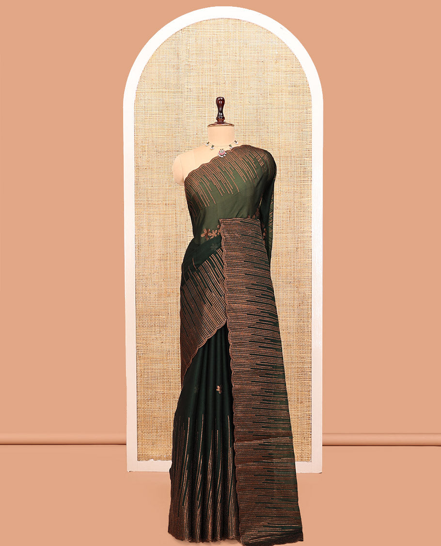 Bottle Green Iconic Blooming Saree Depicts Floral Copper-Thread Embroidery Border, and Matching Blouse