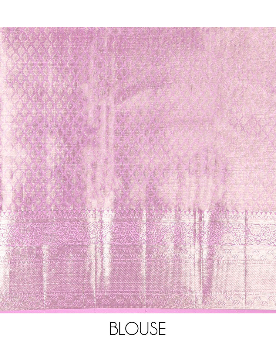 Blue Kanchipuram Tissue Silk Saree, Finely Crafted with Jacquard Design on Its Body, Complemented by a Contrast Border of Traditional Designs, Grand Jaal Decked Up Pallu, and Paired with a Contrast Blouse