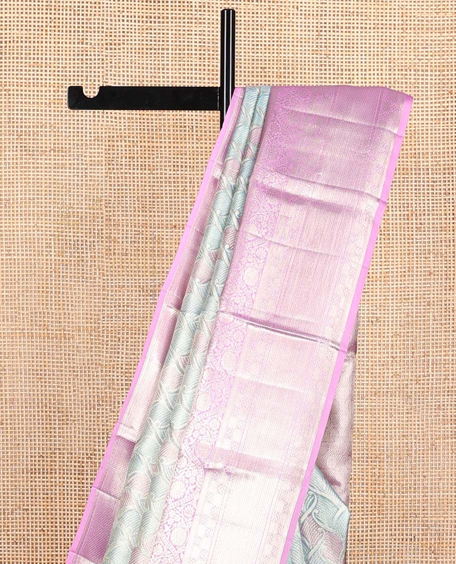 Blue Kanchipuram Tissue Silk Saree, Finely Crafted with Jacquard Design on Its Body, Complemented by a Contrast Border of Traditional Designs, Grand Jaal Decked Up Pallu, and Paired with a Contrast Blouse