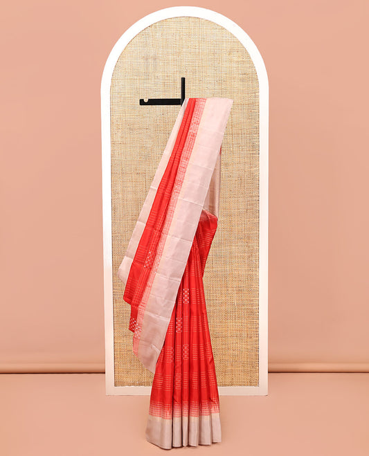 Orange Checked Kanchipuram Silk Saree, a Contrast Border, Sparsely Woven Pallu, and a Contrast Blouse