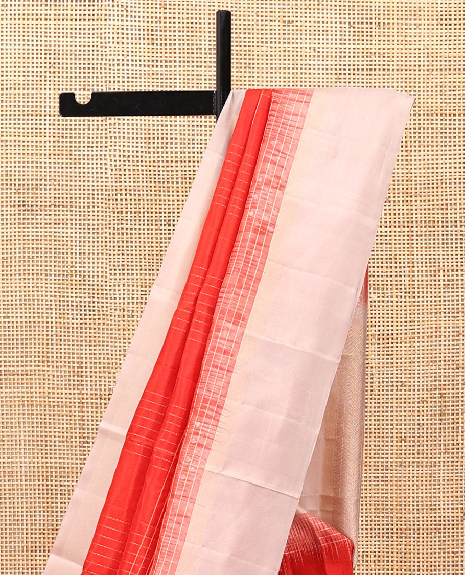 Orange Checked Kanchipuram Silk Saree, a Contrast Border, Sparsely Woven Pallu, and a Contrast Blouse