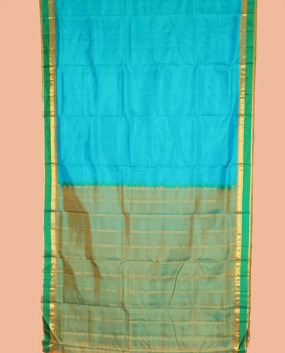 Blue vazhaipoo striped ten-yard silk saree, contrast rettai pettu border of thilakam,vanki & kathir designs & zari striped pallu