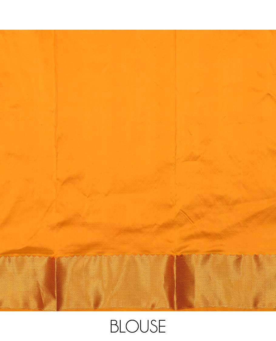 Orange pure silk half saree, zari buttas skirt, zari border of thilakam, and vanki designs, matching blouse, and paiyaadi kattam dhavani