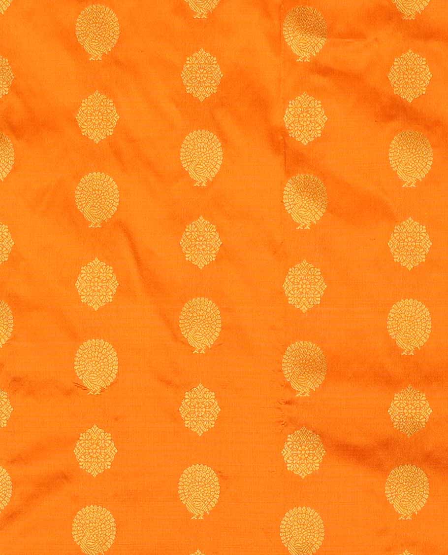 Orange pure silk half saree, zari buttas skirt, zari border of thilakam, and vanki designs, matching blouse, and paiyaadi kattam dhavani