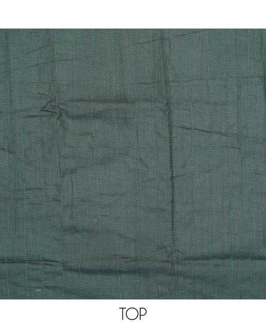 Green cotton chudidhar material set, thread work top, contrast plain bottom, & floral printed dupatta