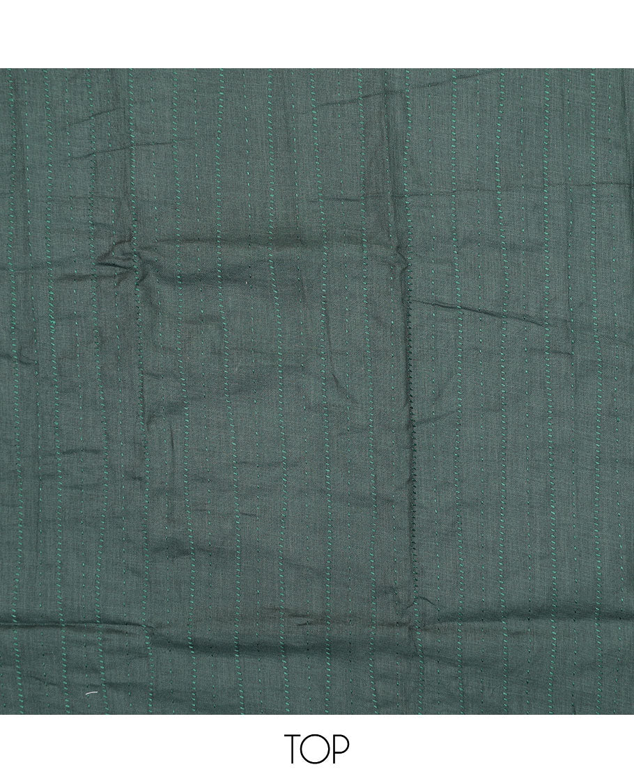 Green cotton chudidhar material set, thread work top, contrast plain bottom, & floral printed dupatta