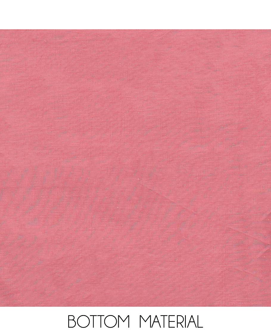 Cream-pink material chudidar set, floral print and thread woven top, contrast plain bottom, and floral printed dupatta