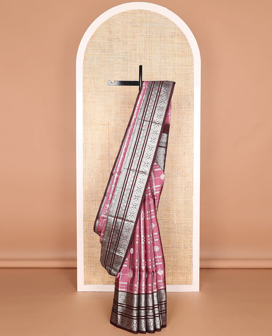 Red checked, motifs venkatagiri cotton saree with contrast intricate zari design border & ogee design pallu