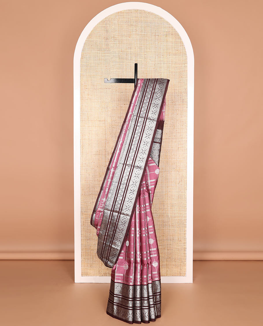 Red checked, motifs venkatagiri silk saree with contrast intricate zari design border & ogee design pallu
