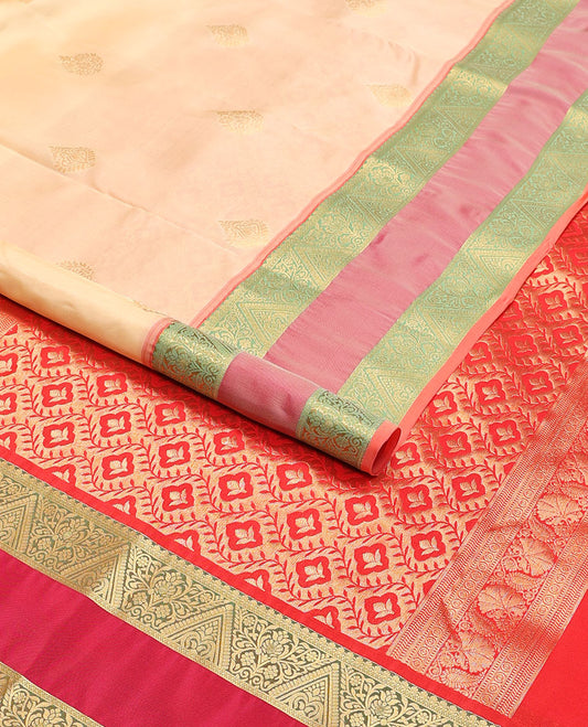 Sandal floral buttas vansundhara elite silk saree with contrast rettai pettu zari design border & ogee design pallu