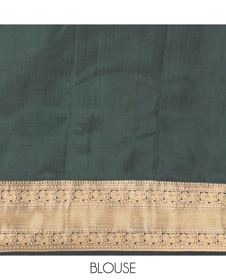 Orange iruthala pakshi Vasundhara silk mix saree, contrast border of thilakam,paisa,mayil & zari stripes & jaal pallu