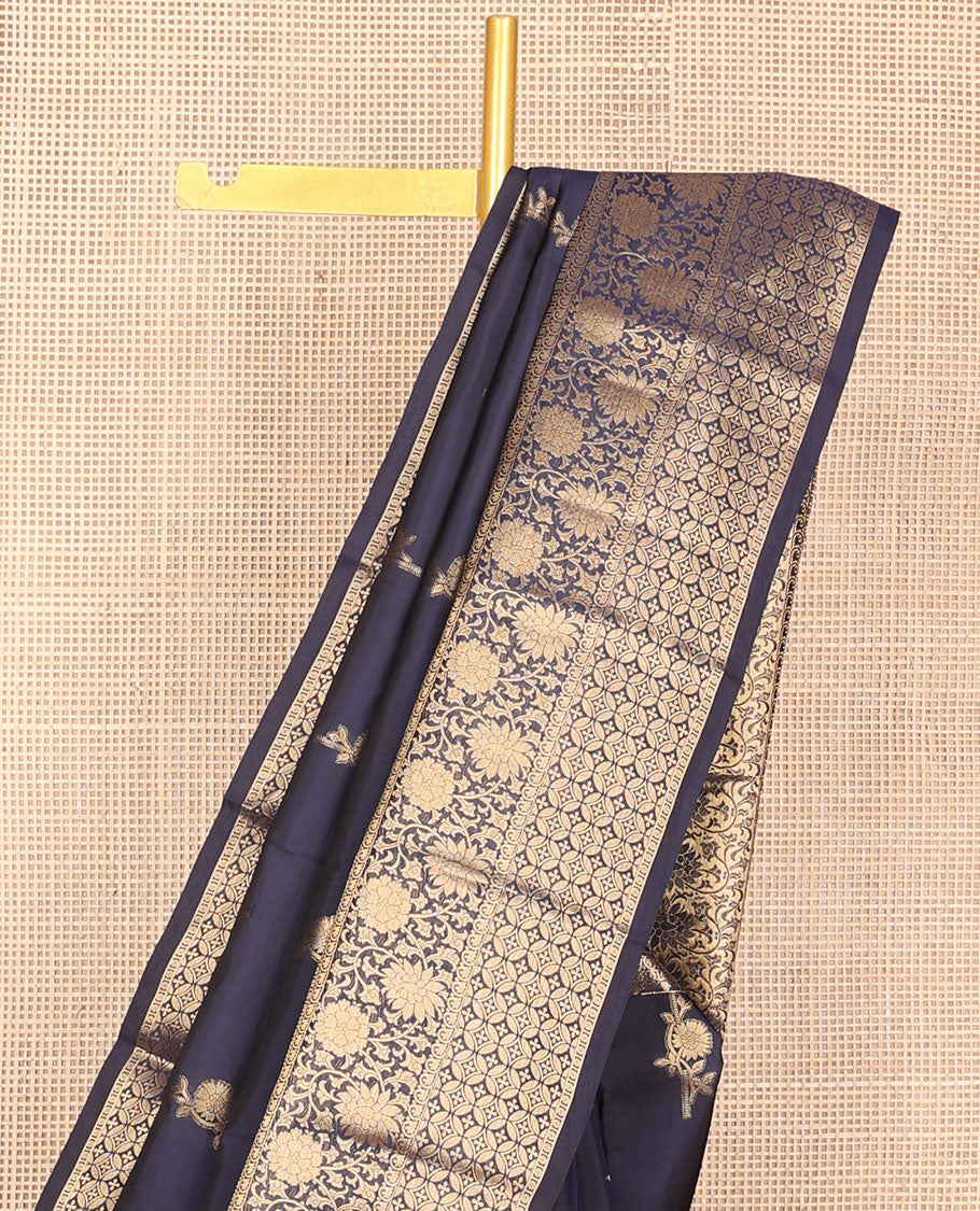 Cement grey floral buttas vasundhara silk mix saree, zari floral & geometric border & jaal design pallu