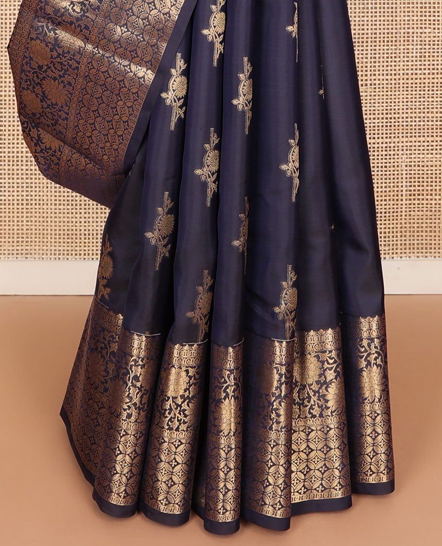 Cement grey floral buttas vasundhara silk mix saree, zari floral & geometric border & jaal design pallu