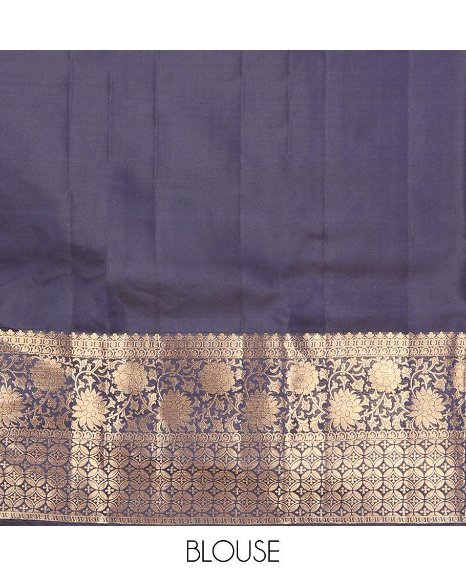 Cement grey floral buttas vasundhara silk mix saree, zari floral & geometric border & jaal design pallu