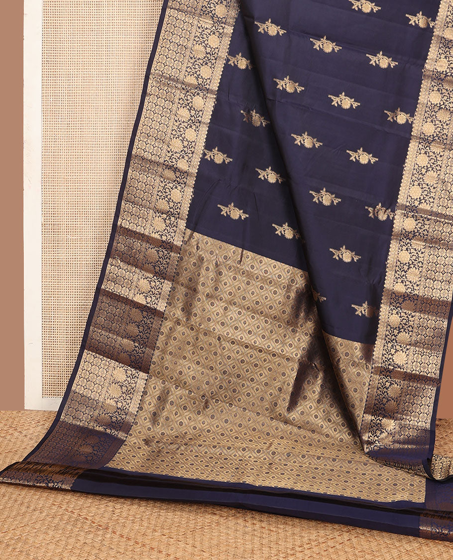 Cement grey floral buttas vasundhara silk mix saree, zari floral & geometric border & jaal design pallu
