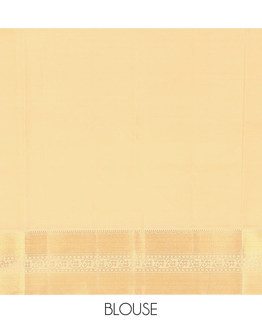 Orange Vasundhara Lite-Silk Mix Saree Decorated with Zari Stripes and Manga Buttas, Complemented by a Paithani-Themed Zari Woven Contrast Border, Pallu Elevated with Thilakam Motifs, and Comes with a Contrast Blouse