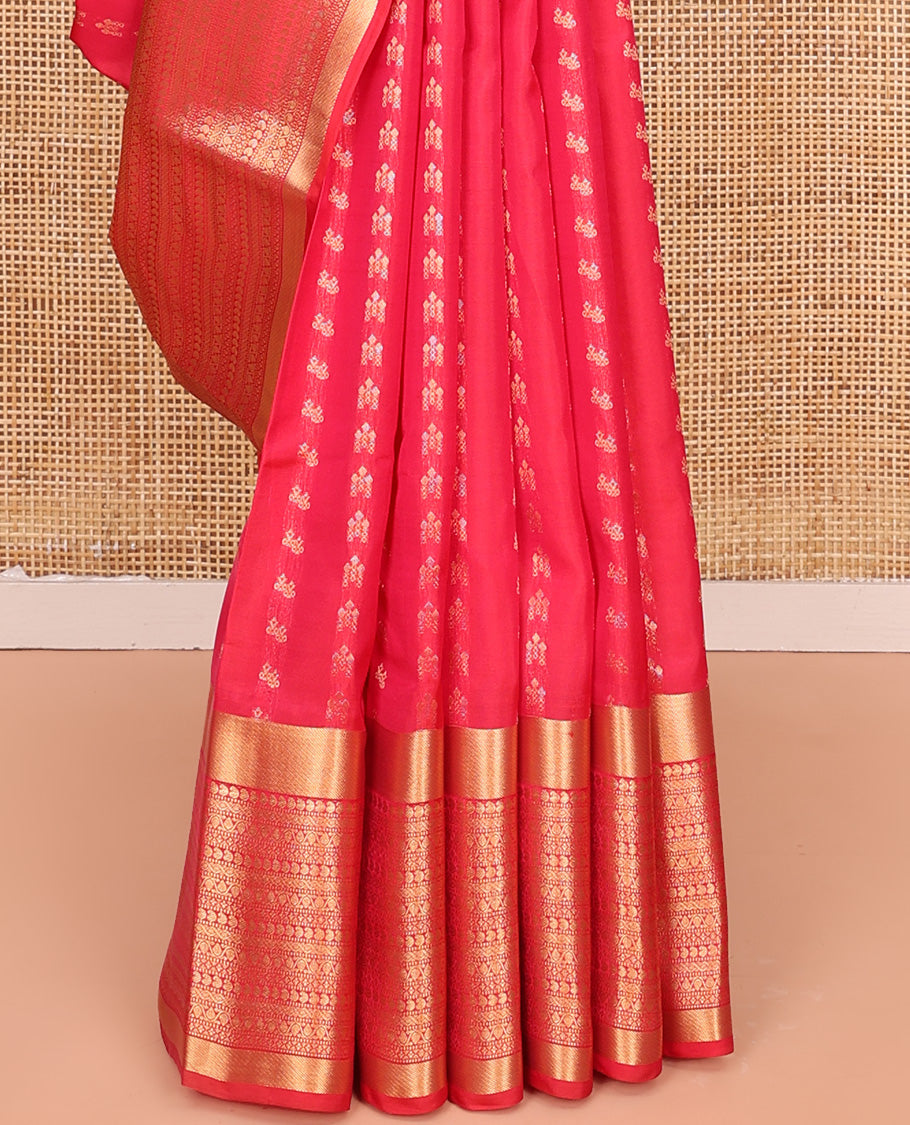 Pink Vasundhara Lite Silk Mix Saree, Decorated with Zari Buttas All Over Its Body, Highlighted by Zari Border of Manga, Muthu, Neli, and Kodi Visiry Designs, Grand Jaal Pallu and Paired with a Matching Blouse