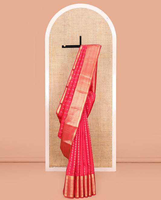 Pink Vasundhara Lite Silk Mix Saree, Decorated with Zari Buttas All Over Its Body, Highlighted by Zari Border of Manga, Muthu, Neli, and Kodi Visiry Designs, Grand Jaal Pallu and Paired with a Matching Blouse