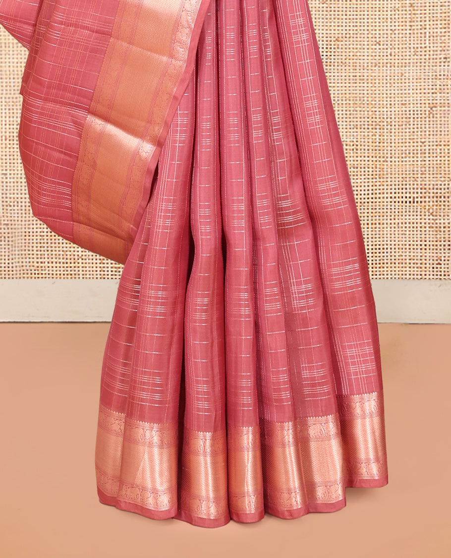 Pink Zari Checked Vasundhara Lite Silkmix Saree, a Mayil-Yaanai Border, Jaal Pallu, Matching Blouse