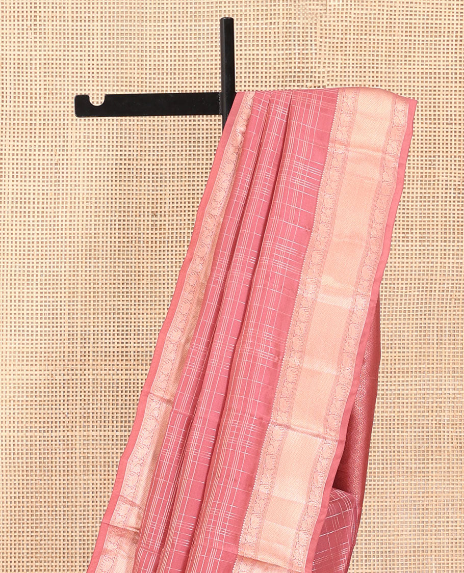 Pink Zari Checked Vasundhara Lite Silkmix Saree, a Mayil-Yaanai Border, Jaal Pallu, Matching Blouse