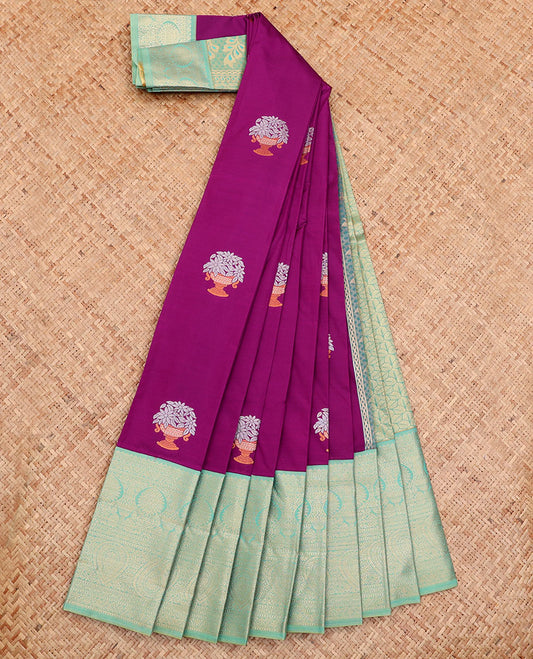 Purple Budget Silk Saree, Prettified with Buttas All Over Its Body, Complemented by a Contrast Traditional Zari Design Border, Intricately Designed Pallu, and Paired with a Contrast Blouse