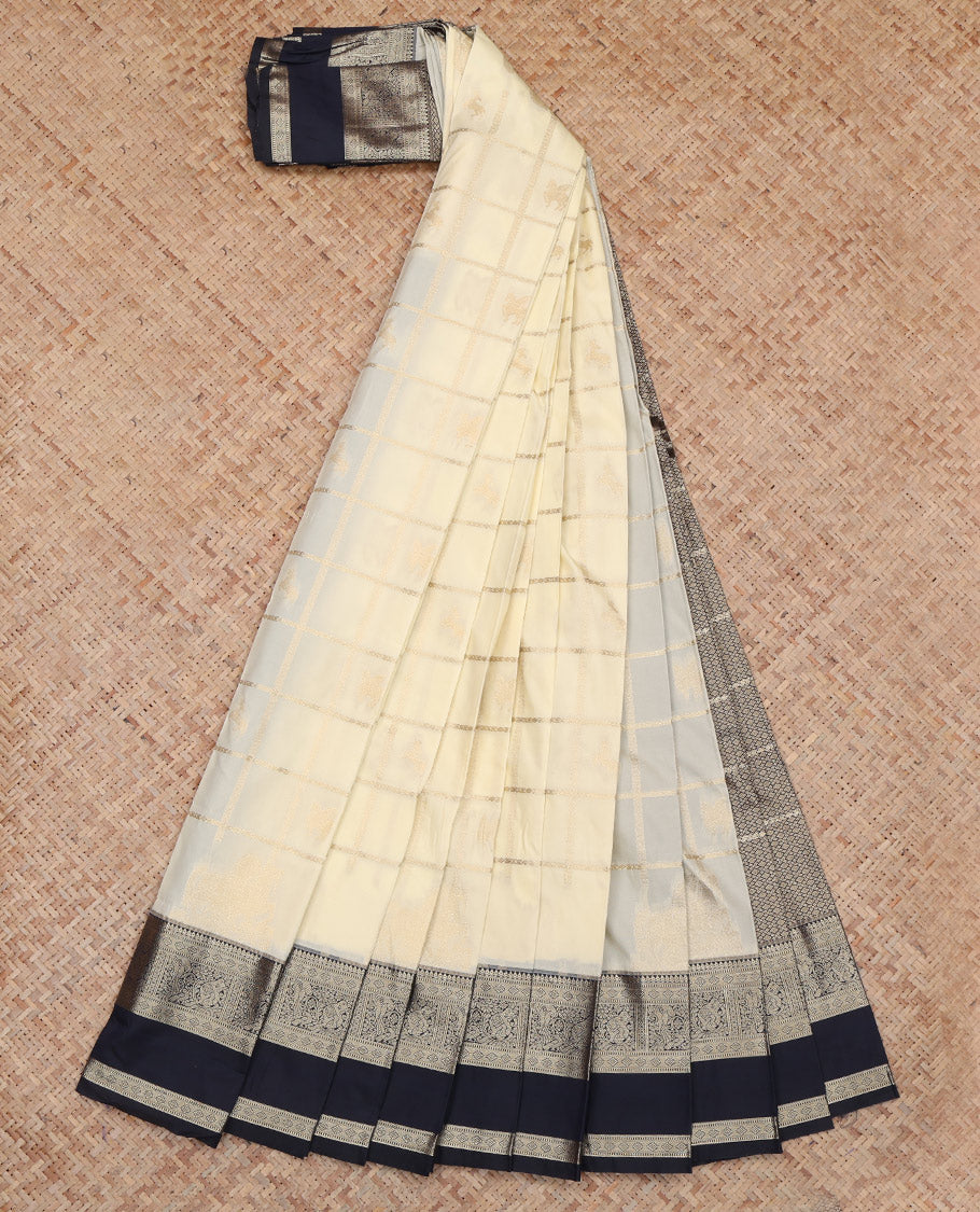 Cream Traditional Zari Design Budget Silk Saree