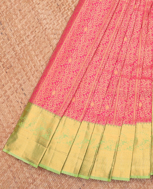 Pink Budget Silk Saree, Bedecked with Jacquard Design, Complemented by a Contrast Traditional Zari Border, Grand Pallu, and Contrast Blouse