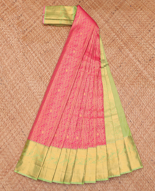Pink Budget Silk Saree, Bedecked with Jacquard Design, Complemented by a Contrast Traditional Zari Border, Grand Pallu, and Contrast Blouse