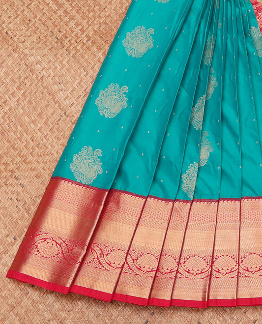 Blue Budget Silk Saree, Crafted with Zari Buttas, Complemented by a Contrast Traditional Zari Border, Grand Pallu, and a Contrast Blouse