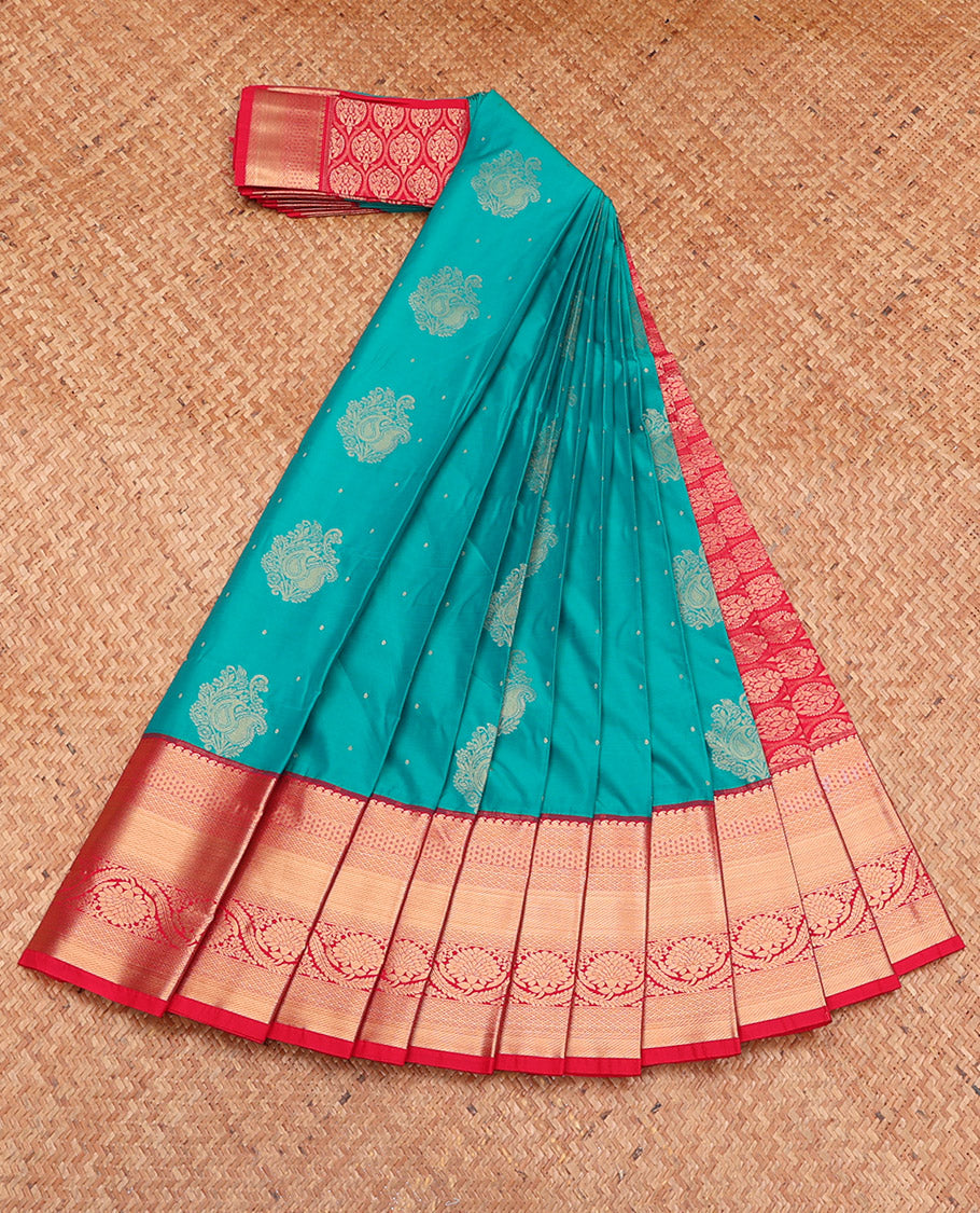 Blue Budget Silk Saree, Crafted with Zari Buttas, Complemented by a Contrast Traditional Zari Border, Grand Pallu, and a Contrast Blouse