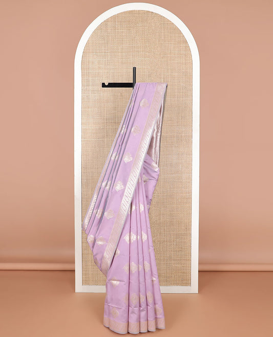 Light purple flower butta butter silk saree with self zari design border & floral design pallu