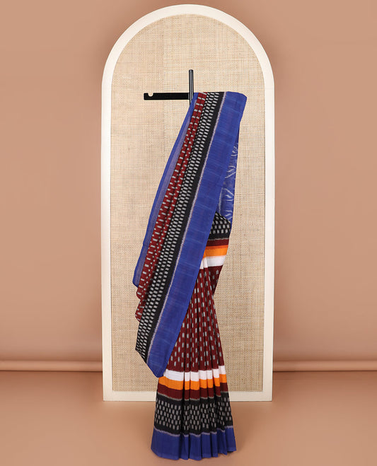Multi-color buttas Pochampally ikkat saree, contrast plain border, and ikkat design pallu