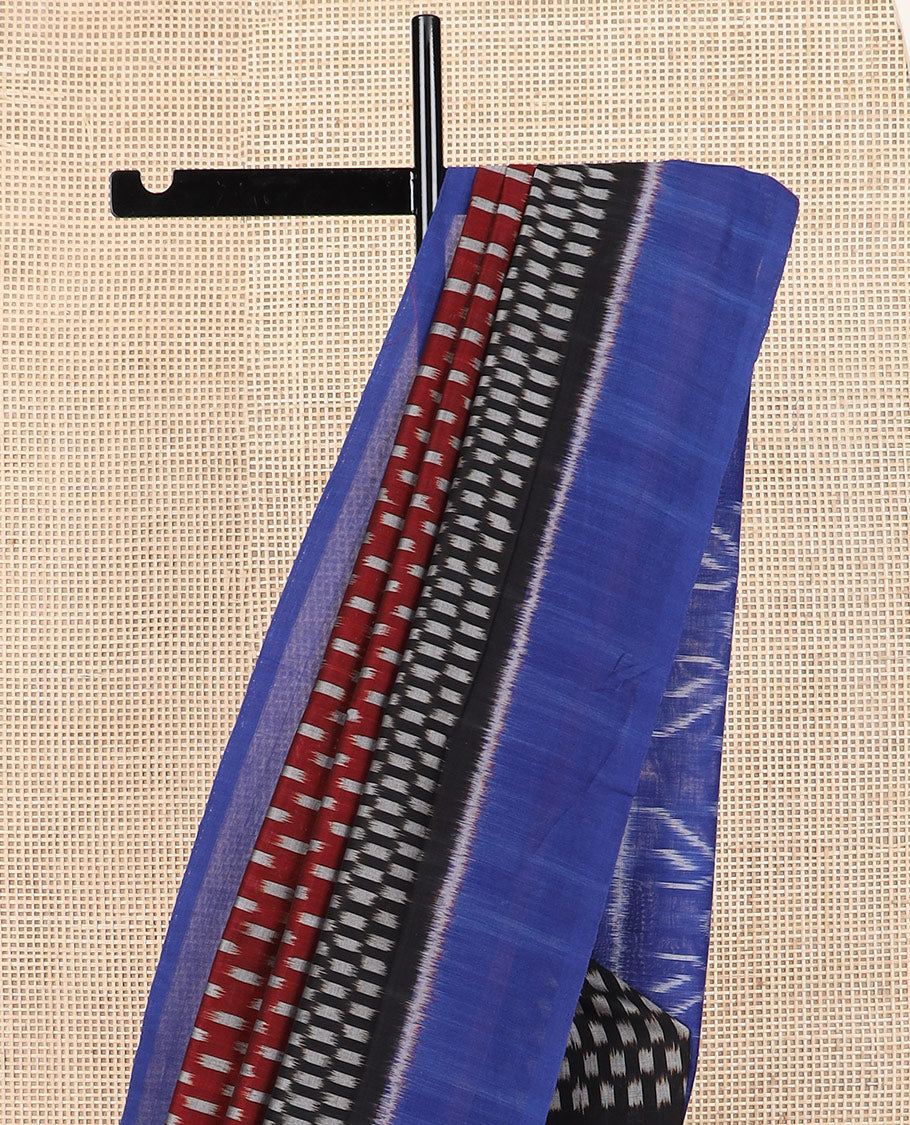 Multi-color buttas Pochampally ikkat saree, contrast plain border, and ikkat design pallu