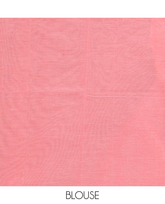 Pink buttas Coimbatore cotton saree, elephant & peacock motifs enclosed checked border & floral design pallu