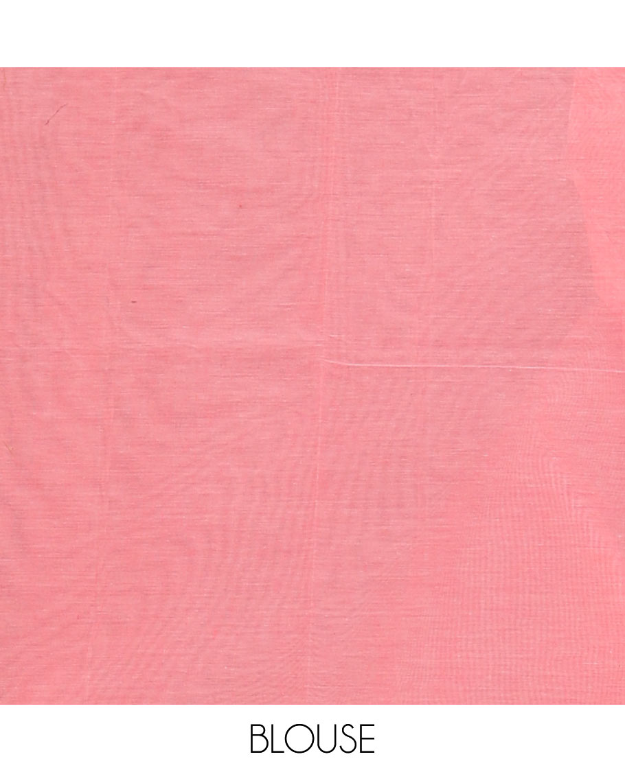 Pink buttas Coimbatore cotton saree, elephant & peacock motifs enclosed checked border & floral design pallu