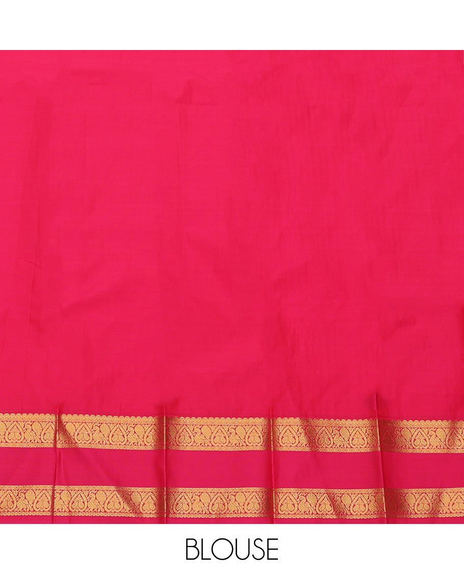 Blue Budget Silk Saree, Richly Detailed with Zari Buttas and Checks, Complemented by a Contrast Traditional Zari Rettai Pettu Border, Jaal Pallu, and Contrast Blouse