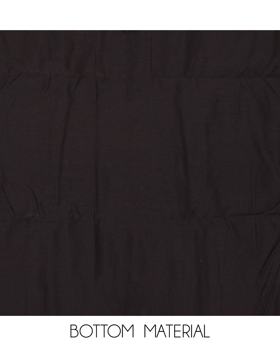 Black Material Chudidar Set, Spotlighted with Floral Printed Cotton Top, a Plain Cotton Bottom, and Paired with a Ajrakh Printed Cotton Dupatta