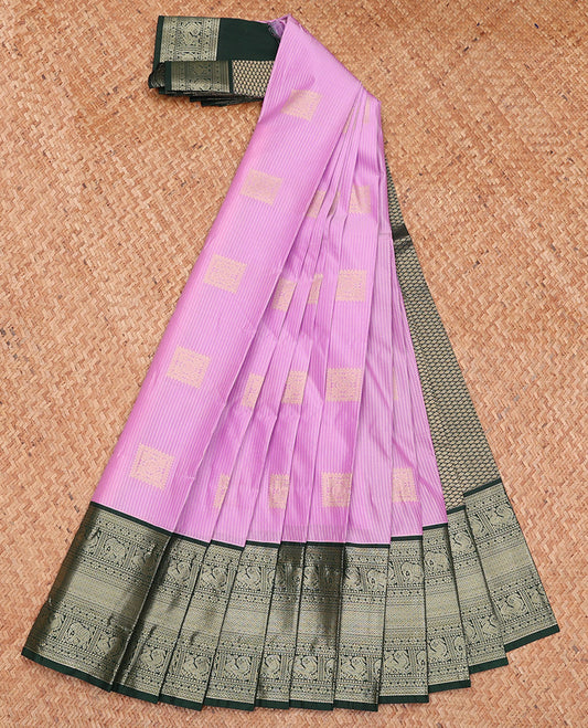 Pink Budget Silk Saree, Adorned with Buttas and Stripes, Complemented by a Contrast Traditional Zari Border, Grand Pallu, and Contrast Blouse