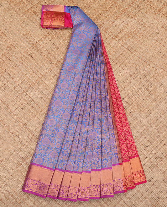 Blue Budget Silk Saree, Styled with Jacquard Design, a Contrast Traditional Zari Border, Grand Pallu, and a Contrast Blouse