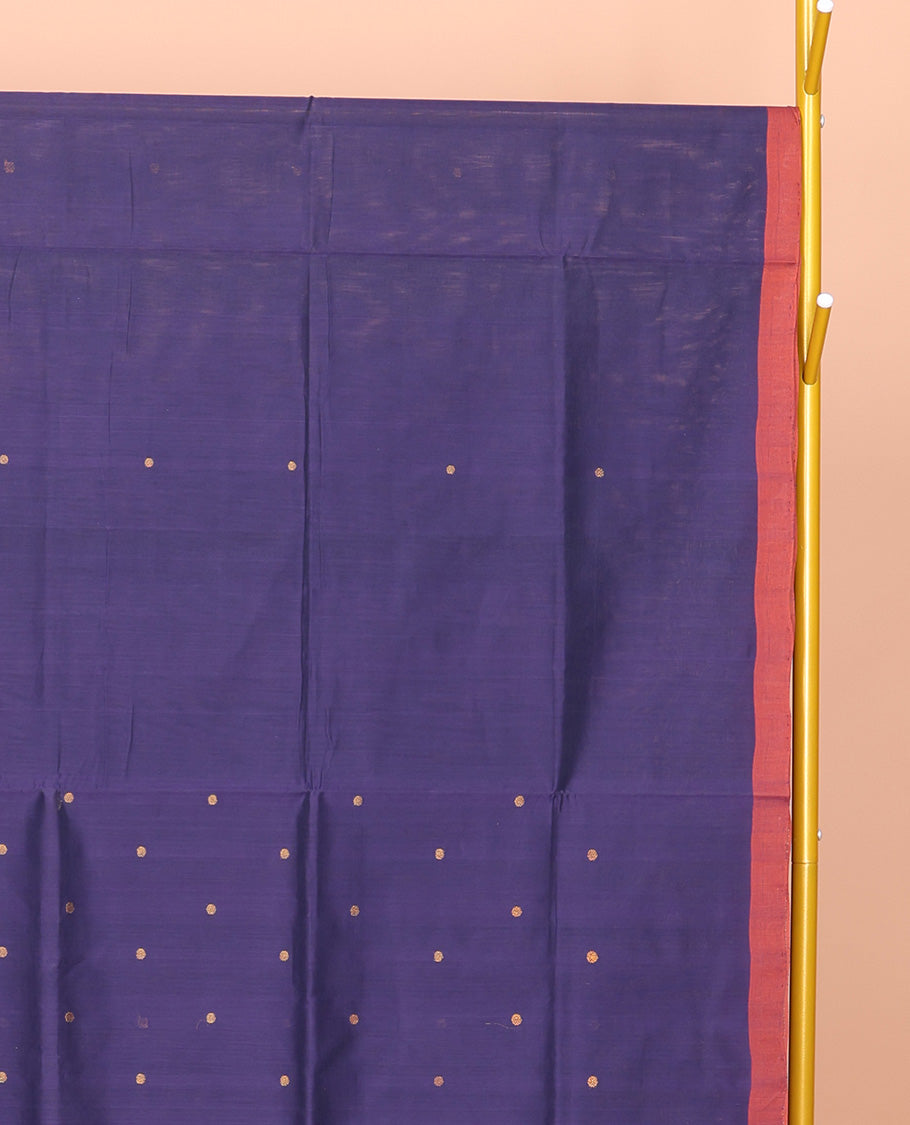 Dark Blue Venkatagiri Cotton Saree, Elevated with Buttas, a Contrast Zari-Thread Border, Pallu of Stripes, and No Blouse