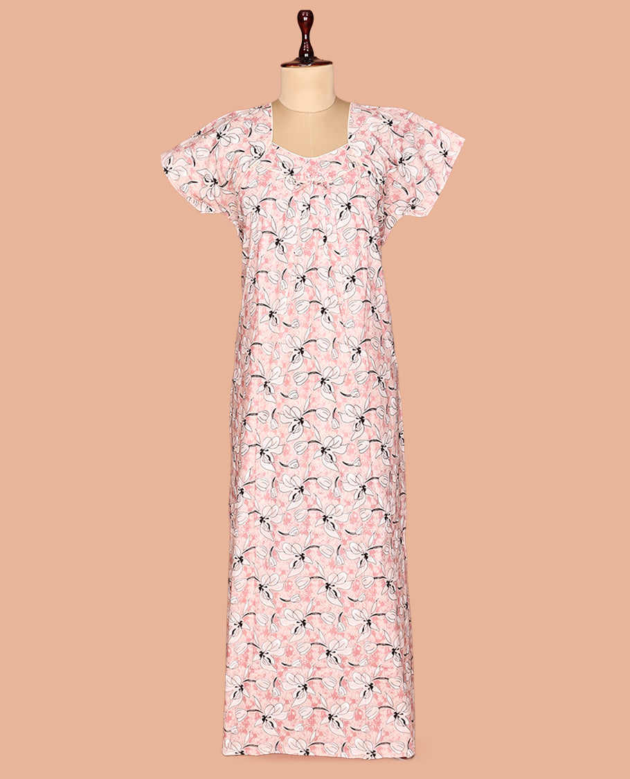 Baby Pink Cotton-Blended Nighty
