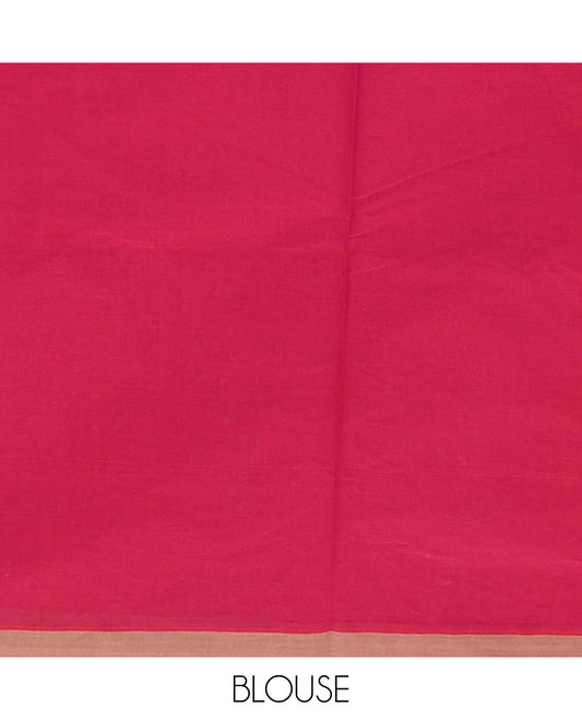 Dark pink checks & buttas Coimbatore cotton saree, contrast plain border & pallu of intricate designs