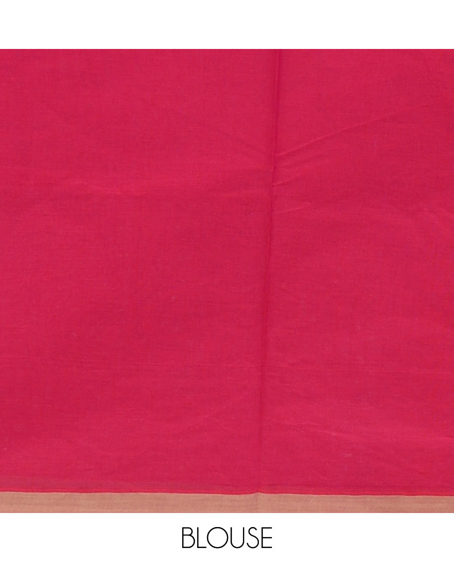 Dark pink checks & buttas Coimbatore cotton saree, contrast plain border & pallu of intricate designs