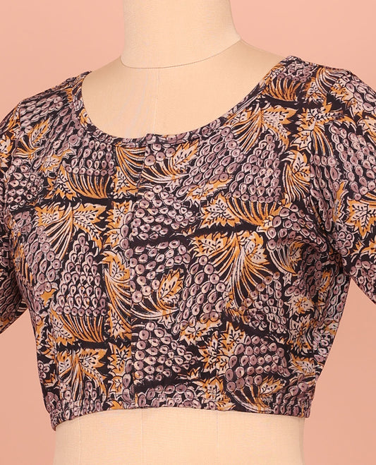 Light Black Cotton Readymade Bedecked with Flora and Geometric Design Print, Featuring a Front Round-Neck, a Back Round  Neck, and Elbow Sleeves