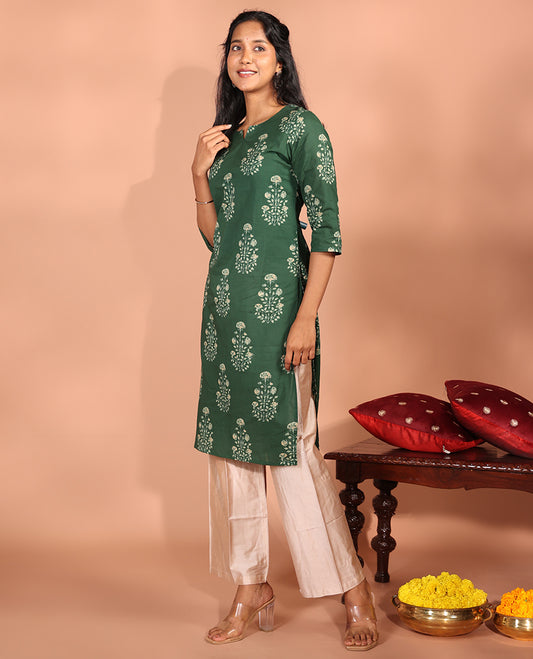 Green Cotton Readymade Kurti