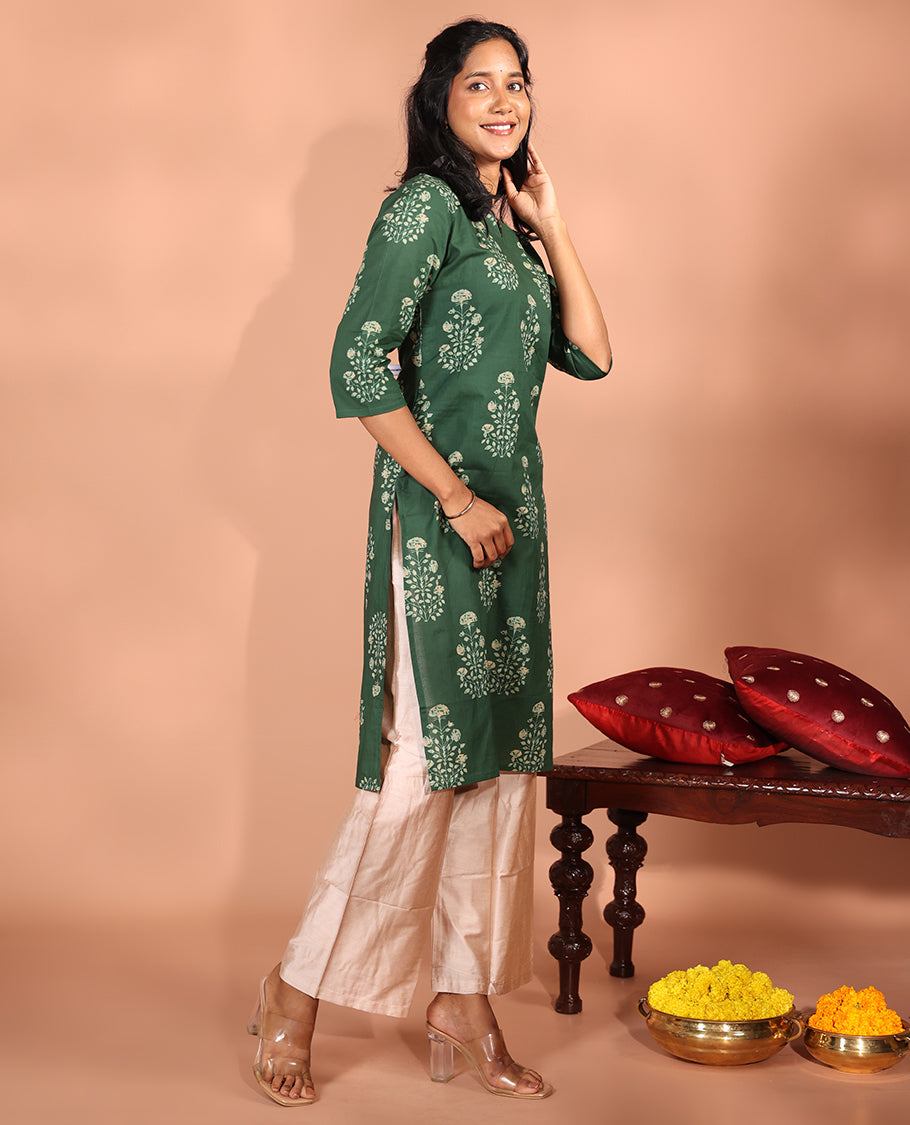 Green Cotton Readymade Kurti