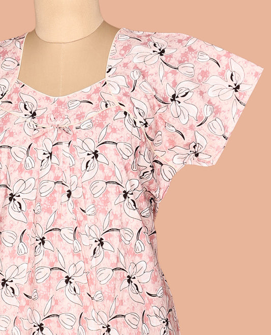 Baby Pink Cotton-Blended Nighty
