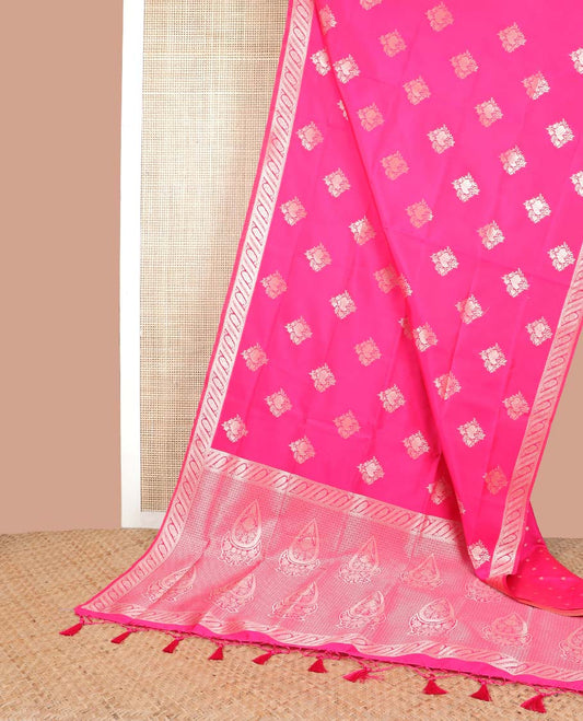 Pink flower motifs butter silk saree with self zari design border & floral design pallu