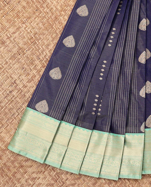 Blue Budget Silk Saree, Woven with Zari Buttas and Checks, a Contrast Traditional Zari Border, Jaal Pallu, and a Contrast Blouse