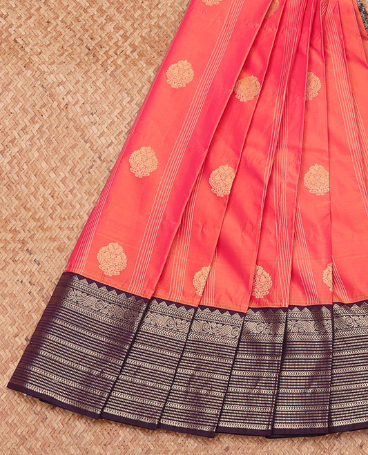 Orange Budget Silk Saree, Beautified with Zari Buttas, Complemented by a Contrast Traditional Zari Border, Grand Pallu, and a Contrast Blouse